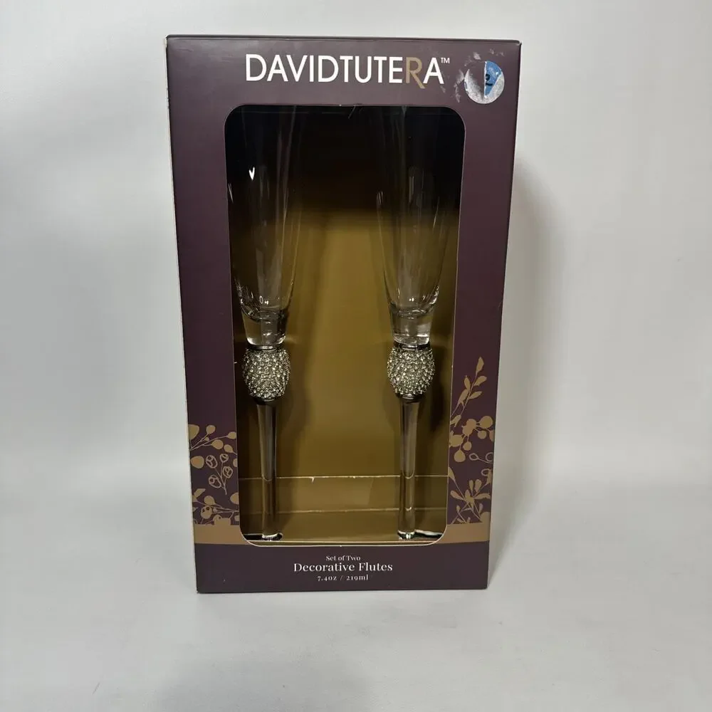 David Tutera Set of 2 Decorative Wedding Flutes BRAND NEW! 7.4oz